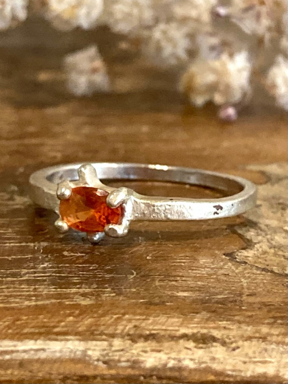 Sterling Silver Orange Gemstone Ring • Size 9 • Handmade Look • Wonky Prong - Picture 15 of 16
